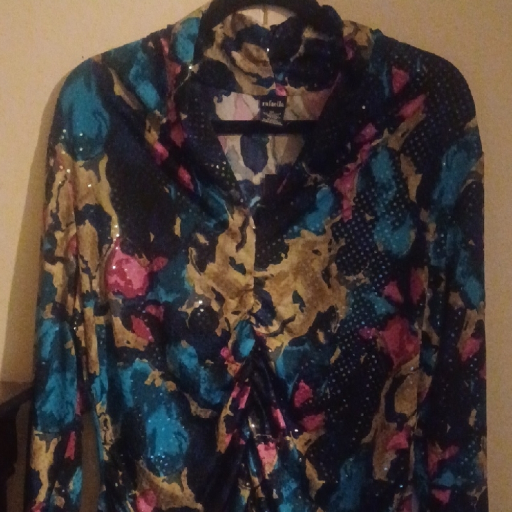 Rafaella Multicolor Blouse with Blue, Pink, and Gold